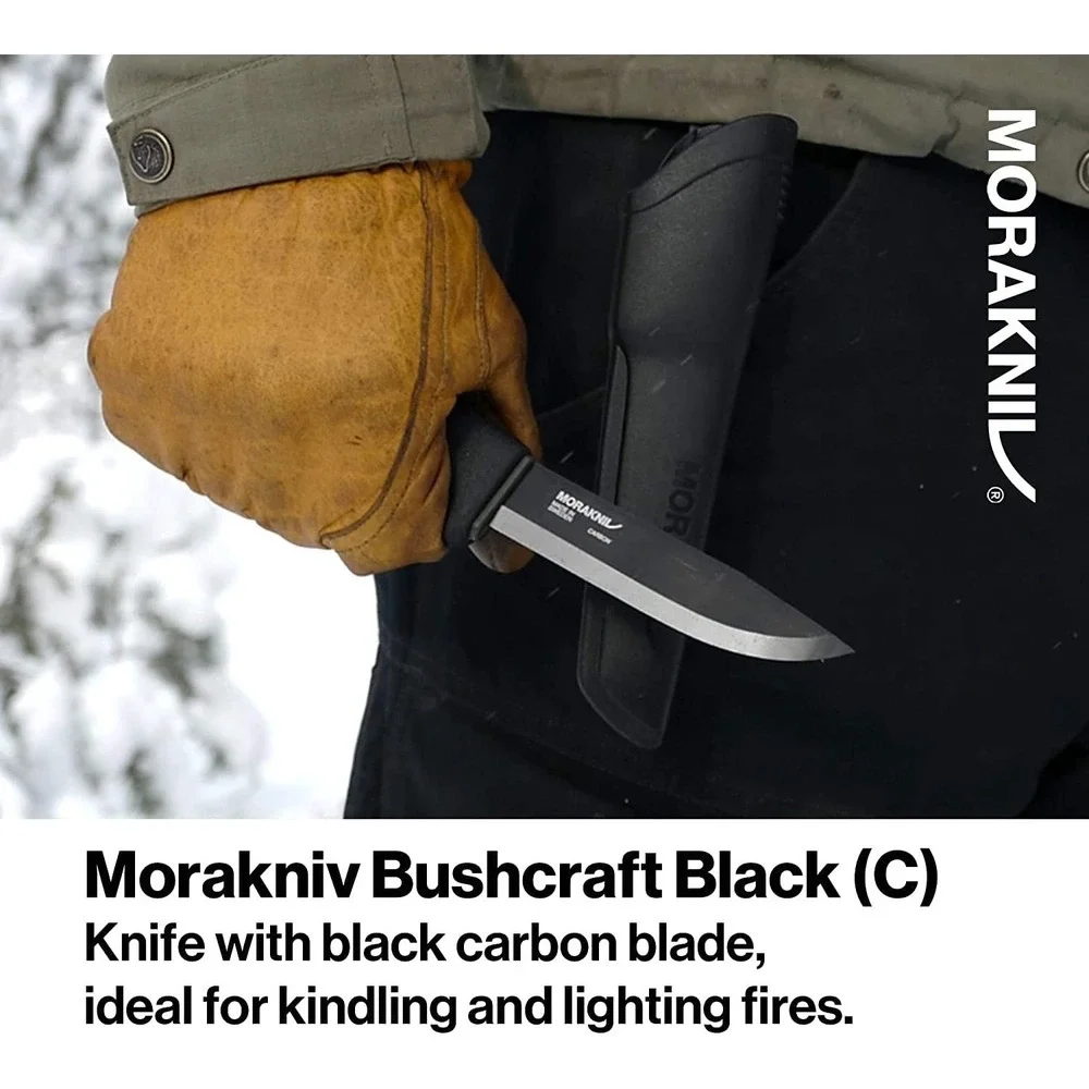 Morakniv 4.3" Carbon Steel Bushcraft Knife w/ Sheath Black Fixed Blade M-10791 - Picture 3 of 9